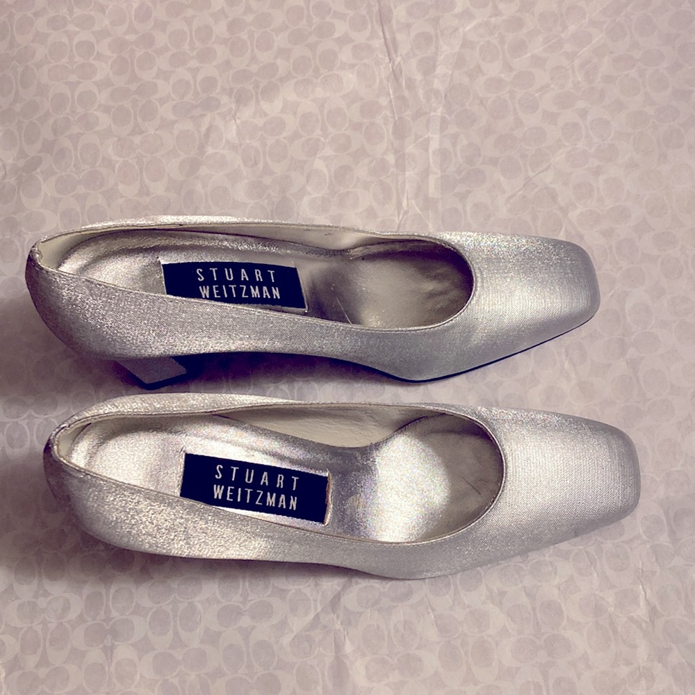 Stuart Weitzman silver dress shoes 3 1/4 in high. New with tag
